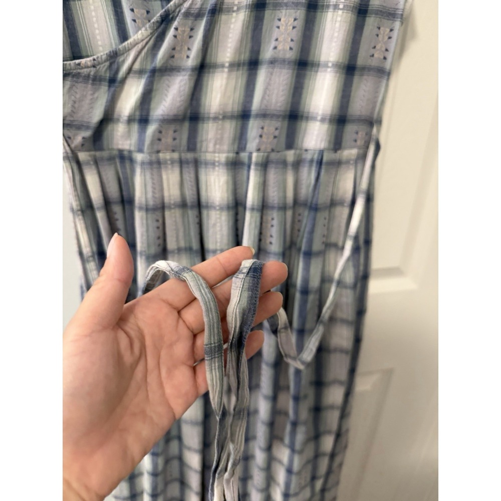 Monsoon Plaid Tie Midi Shirt Dress Sz 10 Fit Flare Aztec Cottage Prairie Blue - Picture 3 of 10